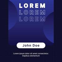a business card with a blue background and a white text vector