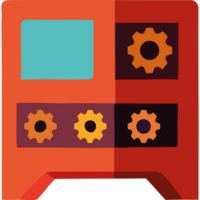 A red and orange machine with gears on it png