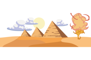 Pyramids in the desert with a cloud in the sky png