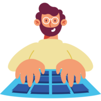 A man with glasses and a beard is typing on a keyboard png