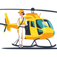 A man in a yellow uniform standing next to a helicopter png