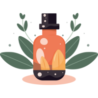 An orange bottle with leaves and a leaf on it png