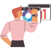 Man holding up a tablet with graphs and charts png