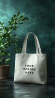 A canvas tote bag mockup on a dark background with tree psd