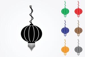 Vintage Chinese lanterns with different colors using lines on white background illustration vector