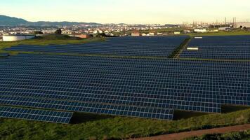 Drone footage of solarpanels equipped abundantly on agricultural field video