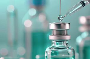 Syringe With Droplet Ready for Medical Injection in Bright Laboratory Environment photo