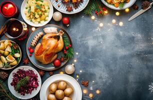 Festive Holiday Feast With Roasted Turkey And Seasonal Side Dishes photo