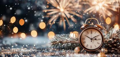 New Year Eve Celebration With Sparkling Cheers and Countdown Clock photo