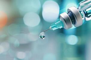 Syringe With Droplet Ready for Medical Injection in Bright Laboratory Environment photo