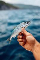 Fishing Off The Coast With A Rod In Hand Under Clear Skies photo