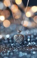 Sparkling Heart Pendant Necklace With Bokeh Background in Soft Pink Tones photo