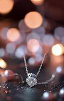 Sparkling Heart Pendant Necklace With Bokeh Background in Soft Pink Tones photo