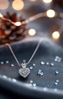 Sparkling Heart Pendant Necklace With Bokeh Background in Soft Pink Tones photo