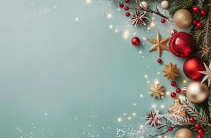 Christmas Decorations With Gifts and Ornaments on a Soft Background photo