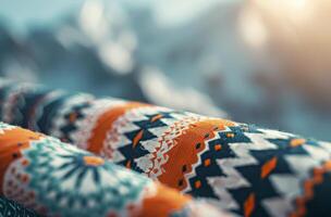Vibrant Fabric With Orange and Gray Stripes on a Soft Surface photo