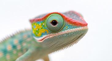 Vibrant chameleon posing against a neutral background photo