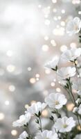 Delicate white blossoms arranged on a light background for spring decor photo