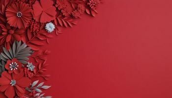 Vibrant red floral arrangement with white accents on a bold red background photo