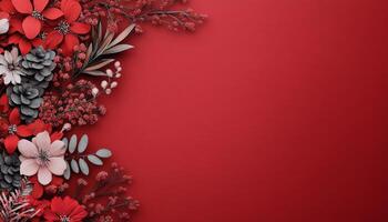 Vibrant red floral arrangement with white accents on a bold red background photo