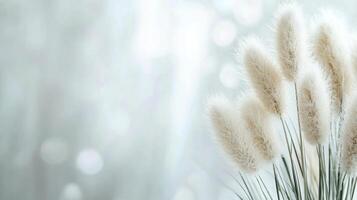 Soft white fluffy grass swaying in sunlight indoors photo