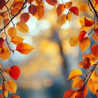 Vibrant autumn leaves in warm tones against a blurred background photo