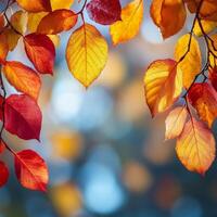 Vibrant autumn leaves in warm tones against a blurred background photo