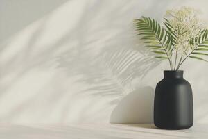 Sunlight casting shadows on a potted palm plant in a modern interior space photo