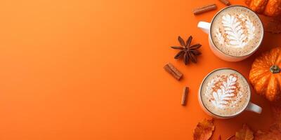 Indulge in a deliciously warm pumpkin latte this fall season, boasting delightful seasonal flavors and cozy vibes that are perfect for Thanksgiving gatherings and celebrations with loved ones photo