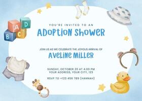 Adoption Shower Blue Watercolor Invitation template