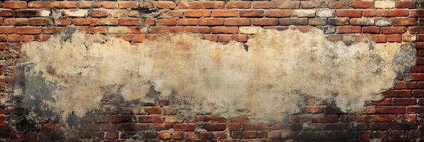 A weathered brick wall with peeling plaster provides a rustic backdrop for design projects, offering unique texture and evoking nostalgia, making it a favored choice in creative settings photo
