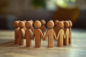 The carved wooden figures in a circle symbolize teamwork, unity, and community, showcasing the strength that arises from collaboration and the importance of working together harmoniously photo
