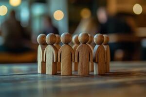 A beautifully crafted set of intricately designed wooden figures stands in a circle, symbolizing teamwork, unity, and community spirit, showcasing the deep bond among individuals in society photo