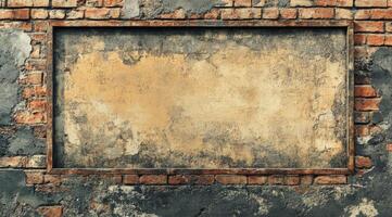 This weathered brick wall features a faded area, ideal for artistic text or graphics. Its great for design projects needing a rustic backdrop, enhancing urbanthemed artwork or ads photo