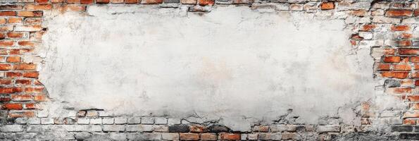 A weathered brick wall with a rugged texture has a large blank space ideal for customizable text or artwork, serving as a canvas for illustrations, photography, and distinctive signage photo