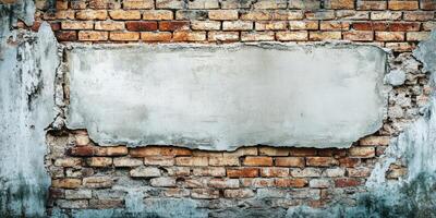 A beautifully weathered brick wall showcases a significant blank space ideal for text or graphics, making it a perfect backdrop for various creative projects and effective signage photo