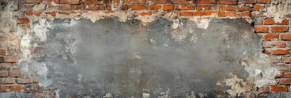 This is a beautifully textured wall that showcases exposed bricks along with faded concrete, making it an ideal choice for backgrounds or for incorporating a rustic touch within design elements photo
