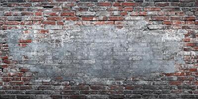 The aged brick wall showcases a distinctly gray and weathered section, making it an ideal canvas for creatively placing text, graphics, or diverse elements in a visually appealing manner photo