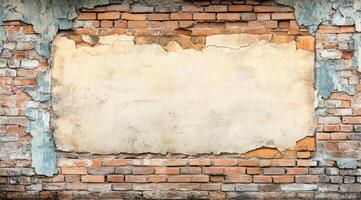 This is a textured, weathered brick wall that has a blank area, allowing for an ample amount of space for text or artwork. This makes it perfect for a wide range of creative designs and projects photo