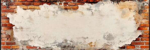 This rustic, weathered brick wall offers a spacious empty area ideal for adding text, making it perfect for creative design projects, backgrounds, or marketing ads, allowing for artistic expression photo
