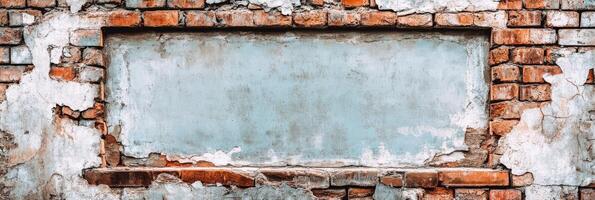 A weathered, aged brick wall with its rustic texture offers distinct visual character and ample space for creative customization, making it ideal for eyecatching backgrounds or design projects photo