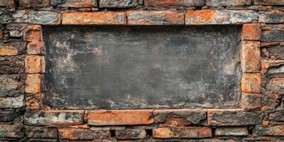 A rustic stone wall with a blank slate is perfect for personalized messages or decorative signs, enhancing decor and creating unique invitations for any space, indoors or outdoors photo