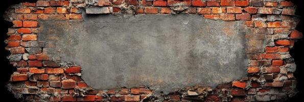 An aged brick wall adorned with a rough cement patch provides an ideal backdrop for displaying text and graphics, significantly enhancing the overall visual appeal of any design placed here photo