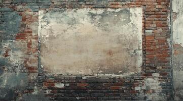 This is a captivating, textured image of a rustic, weathered brick wall, which includes a blank area that serves as an ideal space for overlaying any desired text or graphics of your choice photo