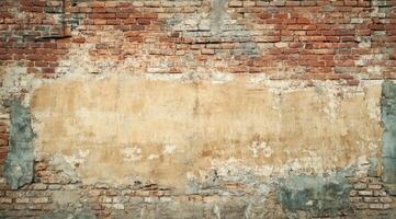 The image features a rustic brick wall with a faded area, ideal for adding personal text or graphics. This appealing background suits design projects aiming for an authentic, vintage look photo