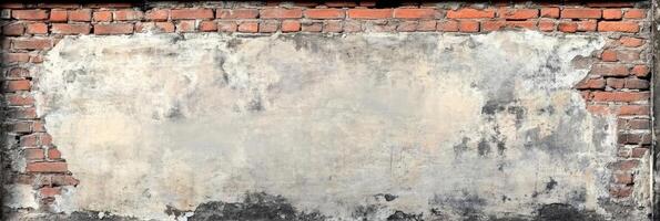A weathered wall with beautifully cracked plaster and exposed bricks presents a perfect canvas for text overlay or artistic projects, making it versatile for various creative endeavors and showcases photo