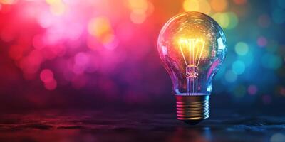 A stunning digital light bulb, surrounded by colorful bokeh, creates a mesmerizing effect. This image embodies innovation, technology, and creativity in modern illumination and design photo