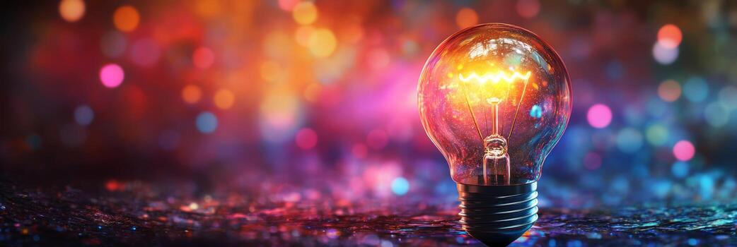 un vibrante y sorprendentes digital ligero bulbo rodeado por un vistoso y dinámica fondo, simbolizando el importancia de tecnología y innovación dentro el reino de moderno Encendiendo soluciones foto