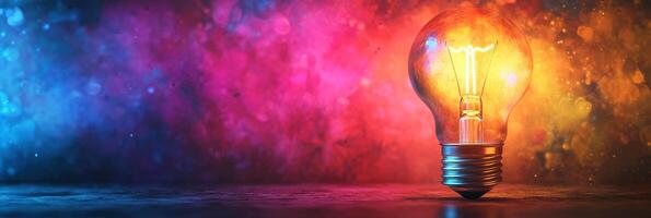 This vibrant digital illustration features a glowing light bulb against a stunning cosmic backdrop, symbolizing innovation, creativity, and technological advancement that drive progress photo