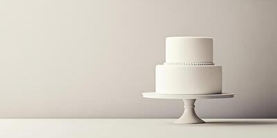 A beautifully simple and elegantly crafted white birthday cake is showcased on a stylish and sophisticated stand, making it perfect for minimalistic celebrations and a wide range of special occasions photo